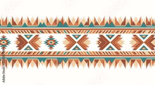 Stunning Southwestern tribal geometric border design with vibrant earthy tones and intricate diamond patterns for decorative projects
