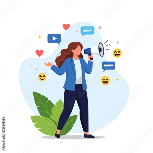 Social media influencer promoting products and engaging with audience through online communication.
