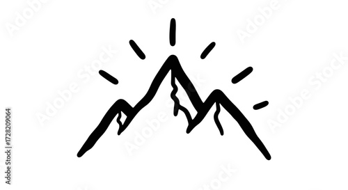 Bold mountain peak emblem with sunburst rays, perfect for outdoor brands, travel logos, and adventure themes