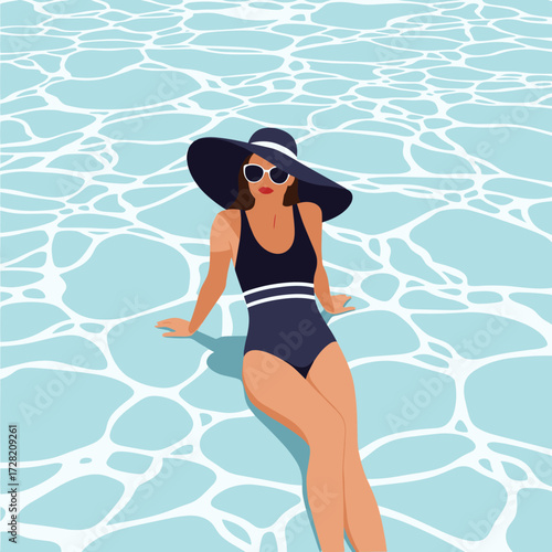 A woman in a swimsuit enjoys a relaxing day by the water.