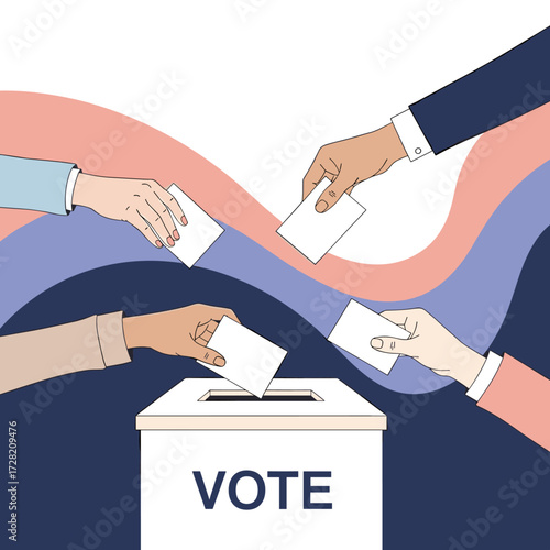 People casting votes into a ballot box during an election.