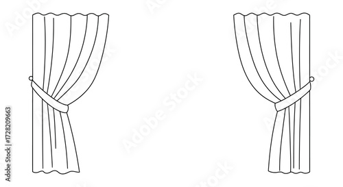 Simple drawing of two curtains hanging decorative window coverings silhouette