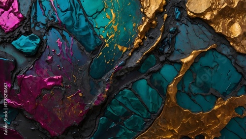 Molten-style lacquer repairs carved into rough ceramic.