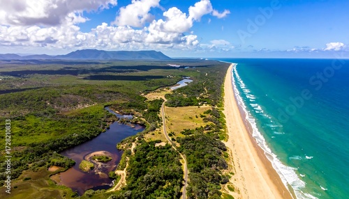 Coastal landscape with river and beach