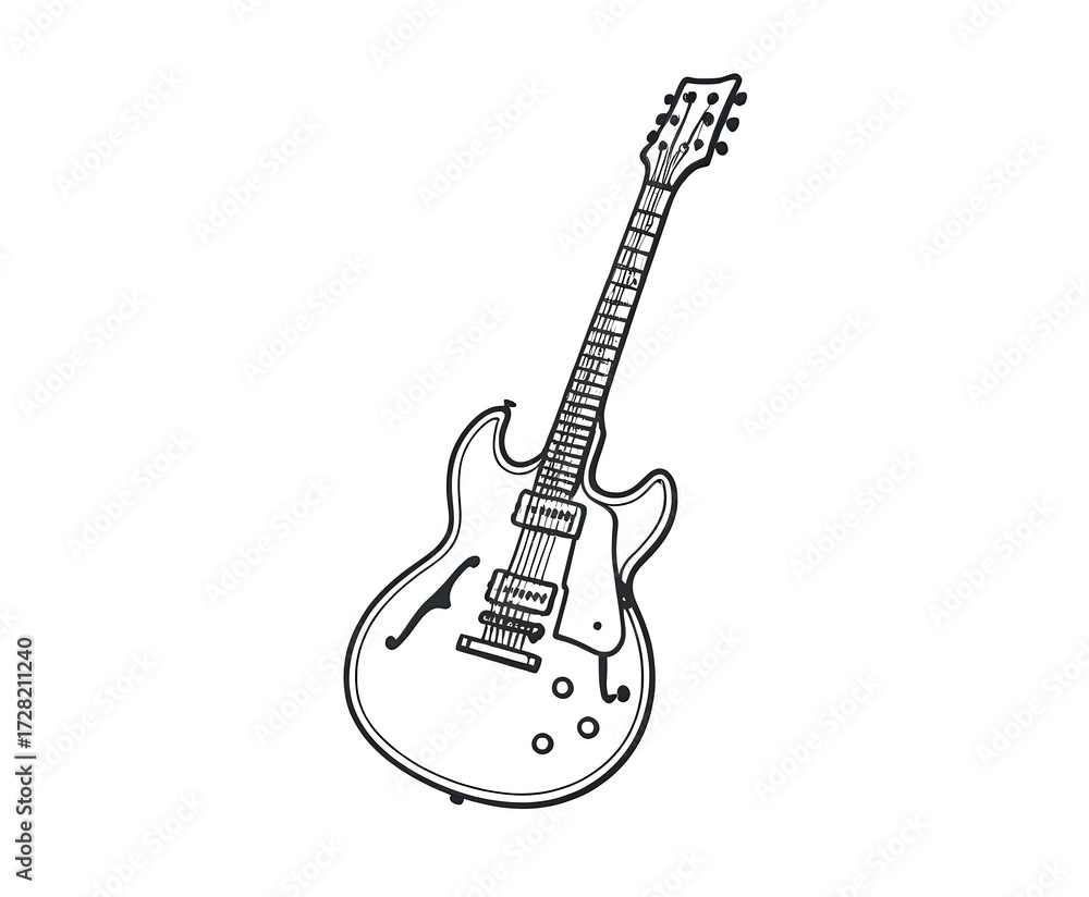 Obraz premium Minimal outline of a guitar, clean black line art, isolated on white