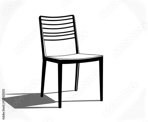 Minimalist black outline of a chair, clean line art illustration, isolated on white
