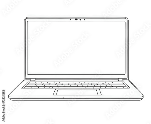 Simple outline drawing of a laptop computer, minimalist line art, no fill