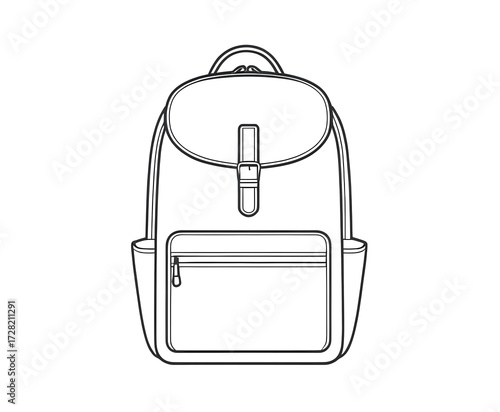 Minimalist outline of a backpack, simple thin lines, isolated illustration