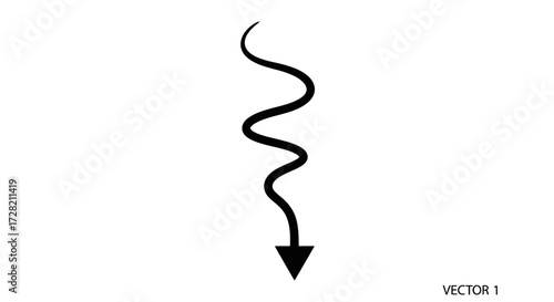 Dynamic downward arrow with a creative, wavy design, perfect for illustrating concepts of progress, decline, or direction