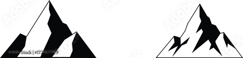 Abstract graphic representation of two jagged black mountain peaks with dashed outline suggesting growth or erosion against a white background