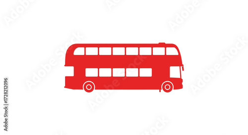 A striking red double decker bus illustration in flat style silhouette