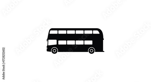 A classic black double decker bus design in simple silhouette