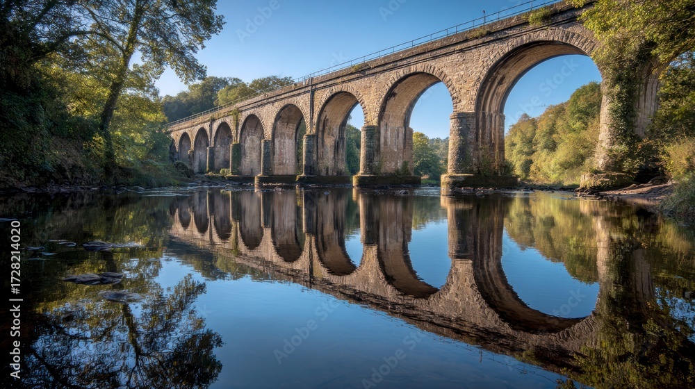 Fototapeta premium Stone bridge reflecting in river