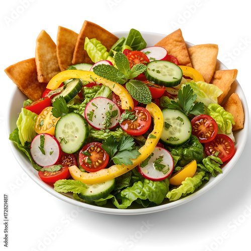 Fresh Fattoush Salad with Pita Bread and Vegetables