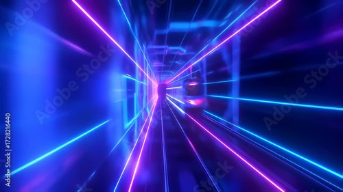 Neon lines form a vibrant tunnel effect, showcasing a dynamic and futuristic perspective