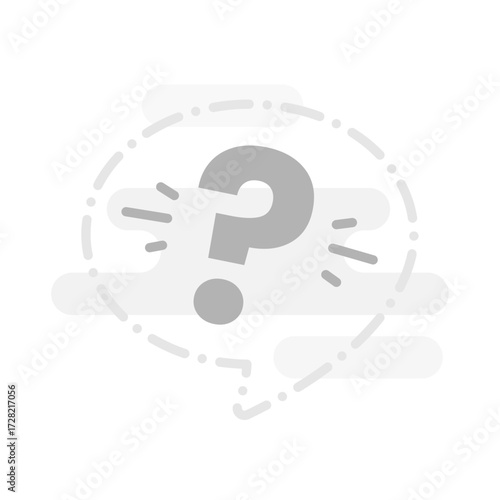 UI illustration of a dashed line chat bubble with question mark icon. no response, unanswered message, missing chat reply, pending support request, or empty conversation in modern interface design