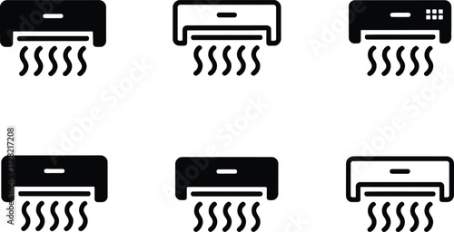 Set of Air Conditioner Icons with Cooling Airflow