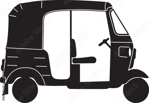 Auto Rickshaw Silhouette Vector Icon Three-Wheeled Taxi and Tuk-Tuk