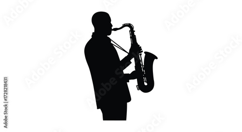 A musician playing a saxophone a dark and expressive silhouette
