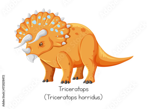 Triceratops dinosaur cartoon character standing isolated on white background