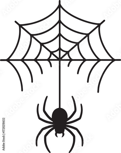 Spider Silhouette Hanging from Web | Creepy Halloween Vector Design