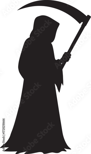 Grim Reaper Silhouette Vector with Scythe | Flat Bold Halloween Design