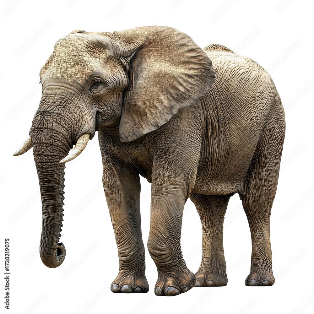 Fototapeta premium Majestic African Elephant on Black Background Wild Animal Portrait isolated on a white background