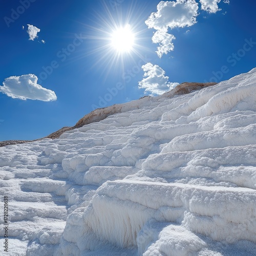 Sunny terraced white mineral formations