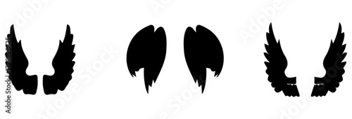 Vector Black raven wing isolated with feather texture , Vector,. Wing of bird isolated on white background. Wings icons set on transparent background. Angel wings icon vector set.