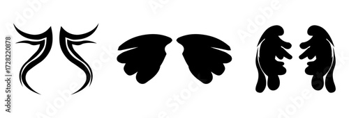 Vector Black raven wing isolated with feather texture , Vector,. Wing of bird isolated on white background. Wings icons set on transparent background. Angel wings icon vector set.