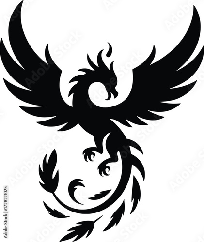 Mythical phoenix bird spreading wings in flight silhouette majestic fantasy creature rebirth symbol