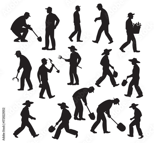 silhouette of a farmer working to plant plants in the garden