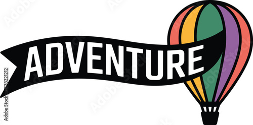 Colorful hot air balloon with adventure banner for exploration and travel
