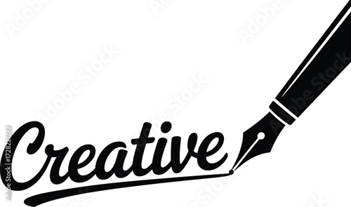 Creative fountain pen writing the word creative in elegant script style