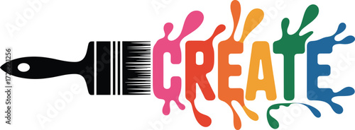 Paintbrush creating colorful text word create art creative design concept symbol