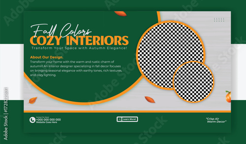 Fall colors cozy interiors interior design social media banner template for promotion