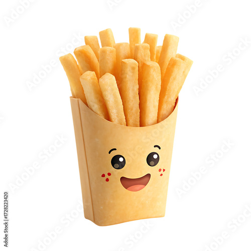 Adorable 3d cute funny french fries with smiling face isolated png graphic