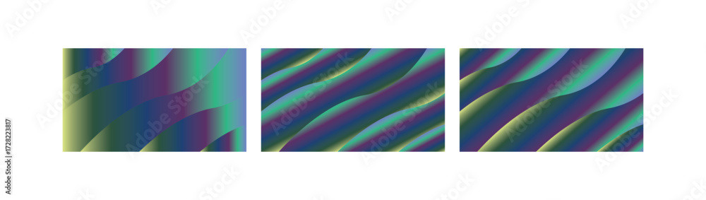 Obraz premium Aurora Borealis Wave Gradient Backgrounds Bundle with Teal Green and Purple Curves for Mystical Digital Design