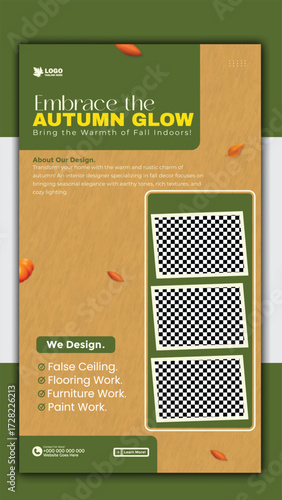 Autumn interior design social media story template to embrace the seasons warmth
