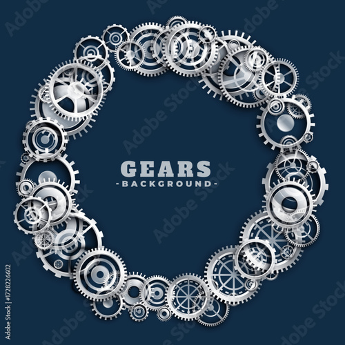 3d style metallic cog and gear wheel frame background design