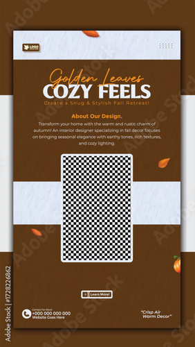 Golden leaves and cozy feels in a modern design for a home decor business story