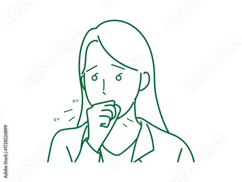イラスト　女性　咳