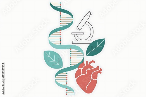 Dna helix with science icons
