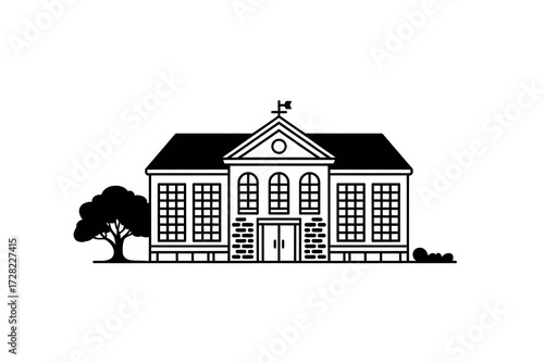 School building isolated on white background