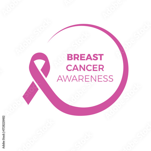 Breast cancer awareness pink ribbon with Round Circle Badge.