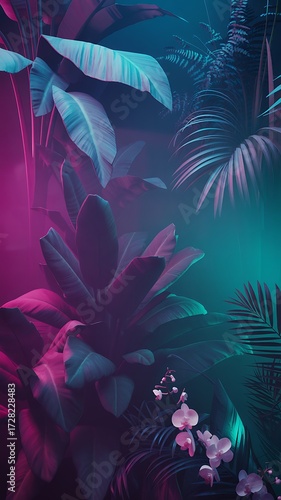 Vertical neon jungle plants