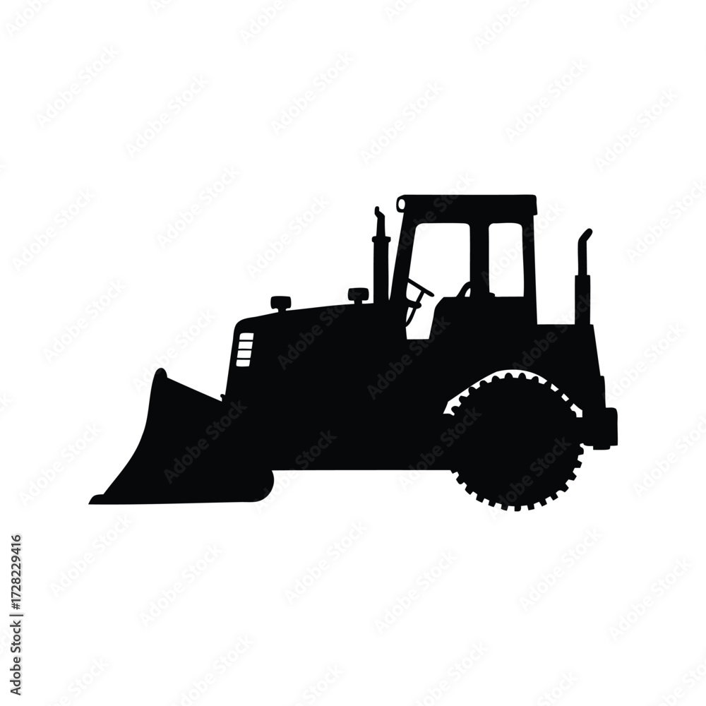 Naklejka premium Silhouette of a HeavyDuty Bulldozer Machine for Construction and Landscaping, bulldozer silhouette vector illustration