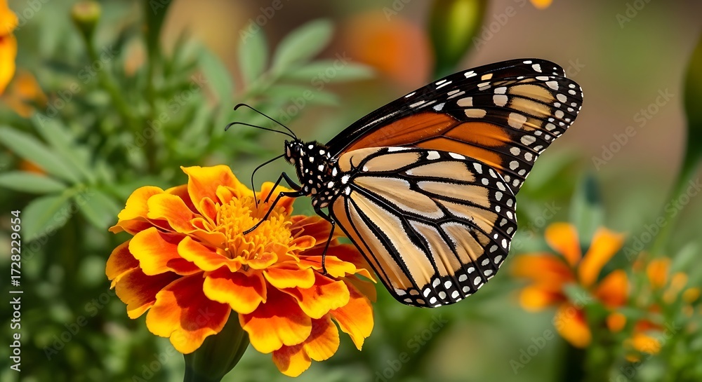 Fototapeta premium Monarch Butterfly on Marigold Flower.