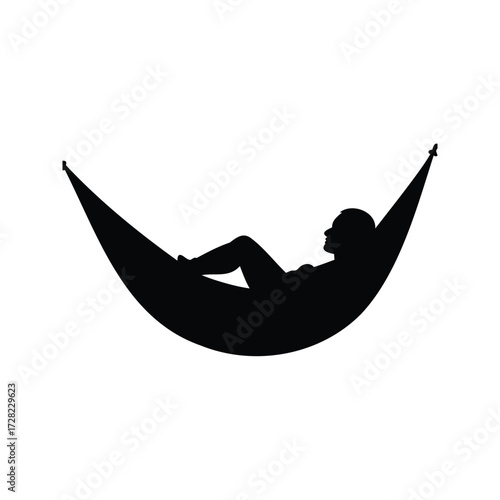 Silhouette of a Relaxing Figure in a Hammock on a White Background, camper sleeping in hammock silhouette vector illustration