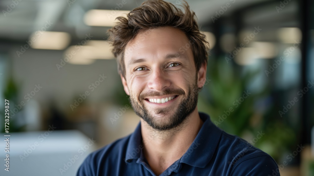 Obraz premium Smiling business professional in a warm office setting portrait